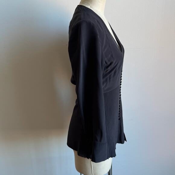BALENCIAGA Fitted 100% Silk Blouse with Pleats and Button Details - Picture 2 of 11